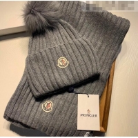 Hot Style Moncler Wool Knit Hat and Scarf Set 092379 Grey 2022