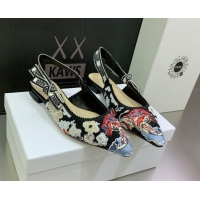 Lower Price Dior J'Adior Slingback Ballerina Flat in Black Multicolor Embroidered Cotton with Toile de Jouy Pop Motif 08