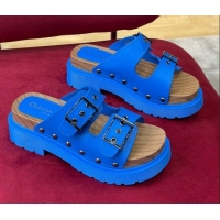 Best Grade Dior Diorquake Strap Calfskin Slide Sandals Blue 081290