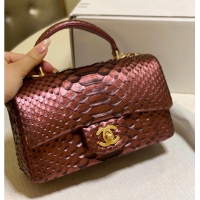 Promotional Chanel Snake skin mini flap bag with top handle AS2431 Wine