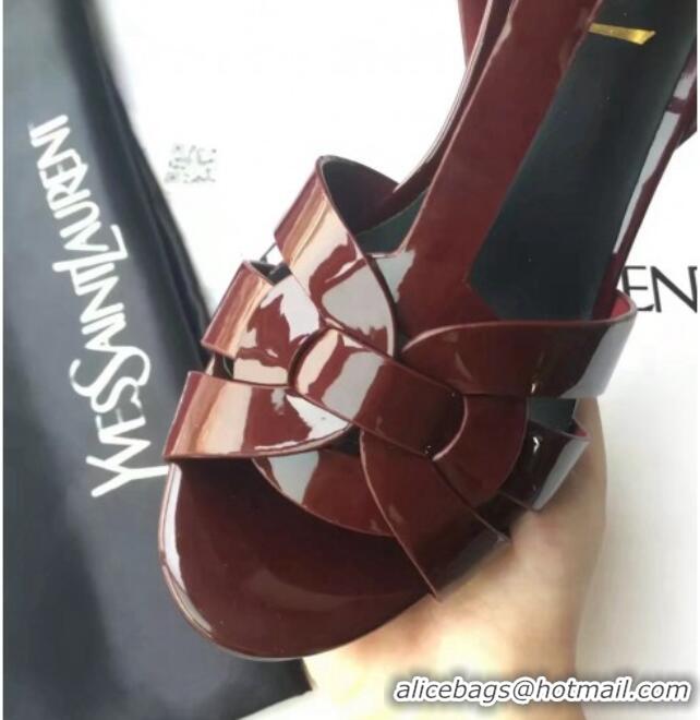 Cheap Price Saint Laurent Tribute Platform Sandals in Patent Leather 82309 Burgundy