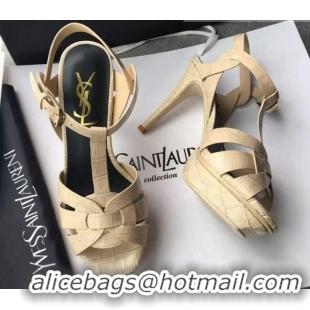 Generous Saint Laurent Tribute Platform Sandals in Stone Pattern Leather 82323 Beige
