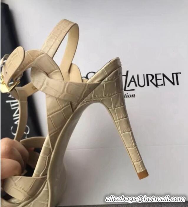 Generous Saint Laurent Tribute Platform Sandals in Stone Pattern Leather 82323 Beige