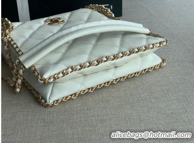Good Product Chanel SMALL SHOPPING BAG Grained Calfskin & Gold-Tone Metal AS3470 white