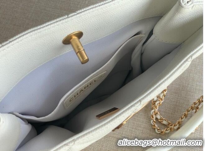 Good Product Chanel SMALL SHOPPING BAG Grained Calfskin & Gold-Tone Metal AS3470 white