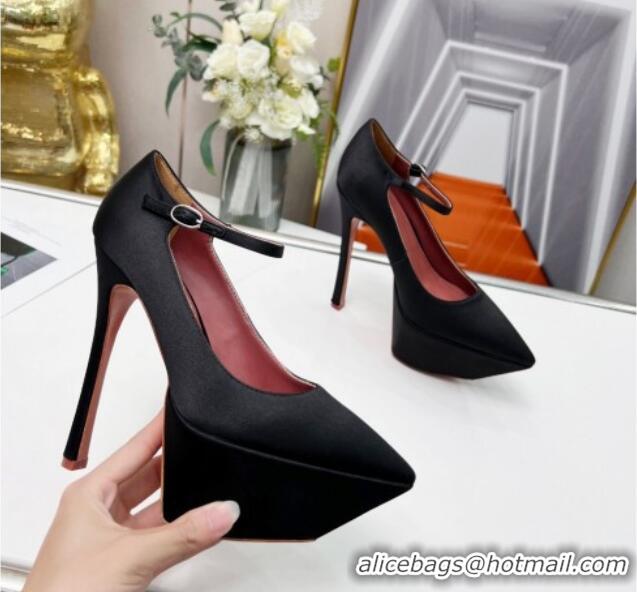 Pretty Style Amina Muaddi Silk High Heel Platform Pumps 15cm Black 0620137