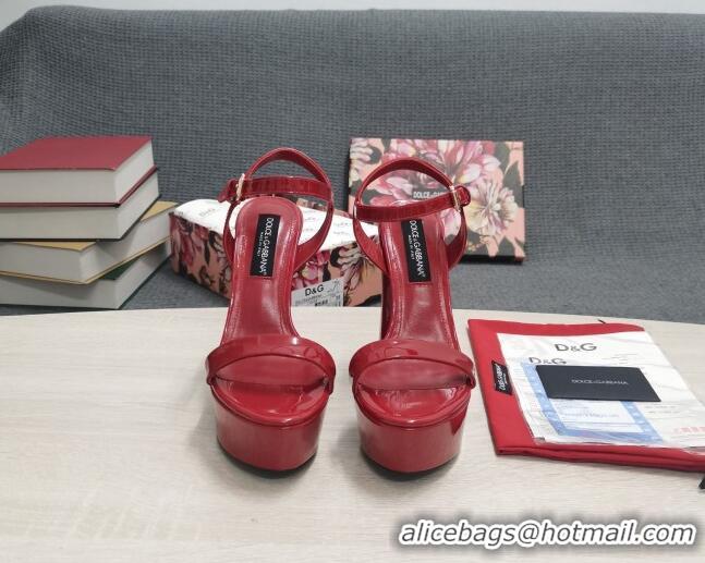 Stylish Dolce & Gabbana DG Patent Leather High Heel Platform Sandals 15cm Red 2052633