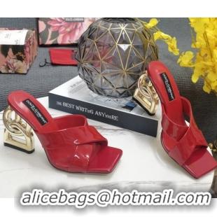 Luxurious Dolce&Gabbana DG Patent Leather Slide Sandals 10.5cm Red 090848