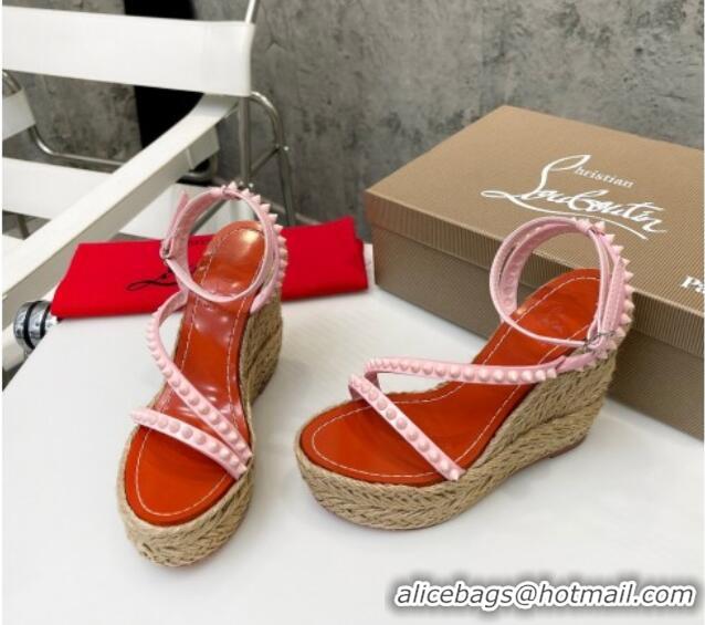 Popular Style Christian Louboutin Malfadina Zeppa Wedge Sandals 12cm with Studded Strap Pink 070428
