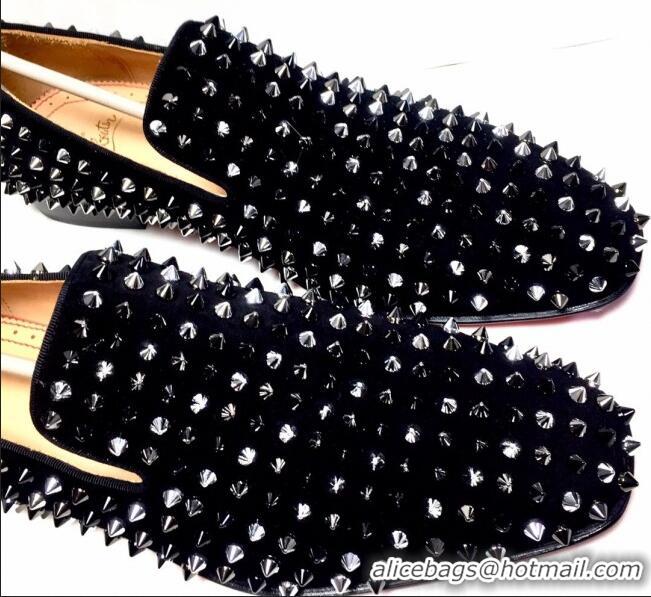 Charming Christian Louboutin Dandelion Spikes Loafers Black 928079