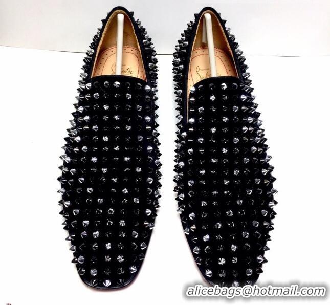 Charming Christian Louboutin Dandelion Spikes Loafers Black 928079
