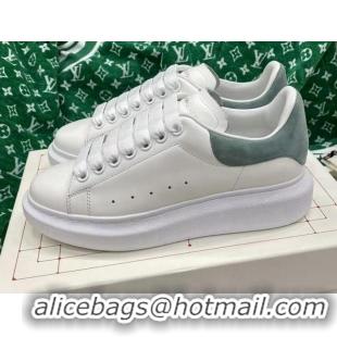 Best Price Alexander McQueen Oversized Sneakers in White Silky Calfskin with Dusty Green Suede Back 072305