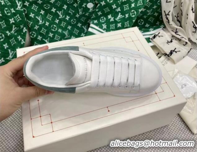 Best Price Alexander McQueen Oversized Sneakers in White Silky Calfskin with Dusty Green Suede Back 072305