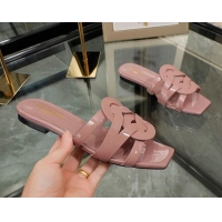Custom Saint Laurent Patent Leather Flat Slide Sandals Pink 070906