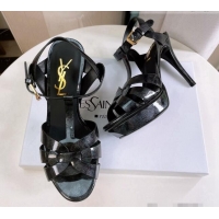Charming Saint Laurent Tribute Platform Sandals in Patent Grainy Leather 82305 Black