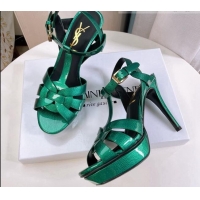 Purchase Saint Laurent Tribute Platform Sandals in Patent Grainy Leather 82306 Green