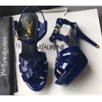 Good Product Saint Laurent Tribute Platform Sandals in Patent Grainy Leather 82306 Blue 