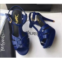 Sophisticated Saint Laurent Tribute Platform Sandals in Calfskin Leather 82315 Blue