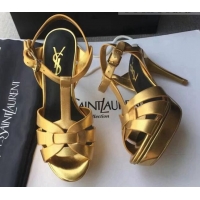 Sumptuous Saint Laurent Tribute Platform Sandals in Calfskin Leather 82318 Gold