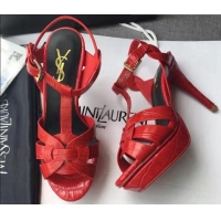 Low Price Saint Laurent Tribute Platform Sandals in Stone Pattern Leather 82325 Red