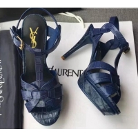 Best Price Saint Laurent Tribute Platform Sandals in Stone Pattern Leather 82327 Blue