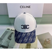 Famous Brand Celine Canvas Baseball Hat 040212 White/Blue 2022