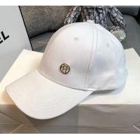 New Fashion Hermes Canvas Baseball Hat with H Charm 0177 White 2021