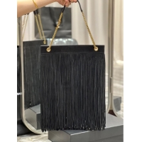 Good Looking SAINT LAURENT MEDIUM CHAIN BAG IN LIGHT SUEDE WITH FRINGES 633752 BLACK