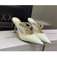 Purchase Jimmy Choo Patent Leather 8.5cm Heel Mules with Crystal Strap White 2070420