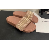 Stylish Jimmy Choo Fallow Pearl Flat Slide Sandals Pink 0721101
