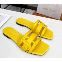 Grade Quality Jimmy Choo Laran Nappa Leather Flat Slide Sandals with JC Monogram Yellow 090944