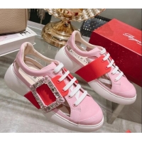 Charming Roger Vivier Calfskin Sneakers with Square Buckle Pink 072220