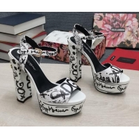 Good Quality Dolce & Gabbana DG Calfskin Print High Heel Platform Sandals White/Black 081270