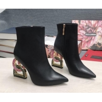 Grade Quality Dolce & Gabbana Lambskin Ankle Boots with Crystal DG-Heel 10.5cm Black 081272