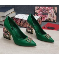 Durable Dolce & Gabbana Calf Leather Pumps with Crystal DG-Heel 10.5cm Green 081279