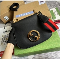 Famous Brand Gucci Blondie Leather Medium Shoulder Bag with Interlocking G 699210 Black 2022