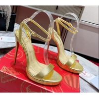 Good Quality Christian Louboutin Loubi Queen High Heel Sandals 12cm with Ankle Strap Gold 060181