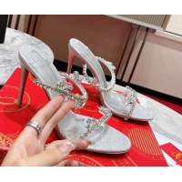 Top Grade Christian Louboutin Just Queen Shiny Leather High Heel Slide Sandals 10cm Silver 060187