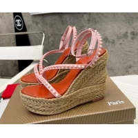 Popular Style Christian Louboutin Malfadina Zeppa Wedge Sandals 12cm with Studded Strap Pink 070428