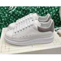 Good Product Alexander McQueen Oversized Sneakers in White Silky Calfskin with Grey Suede Back 072303