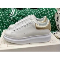 Best Product Alexander McQueen Oversized Sneakers in White Silky Calfskin with Light Gold Metallic Back 072319