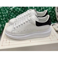 Luxury Alexander McQueen Oversized Sneakers in White Silky Calfskin with Black Crystal Back 072322