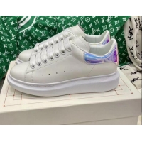 Stylish Alexander McQueen Oversized Sneakers in White Silky Calfskin with Pearlescent Back 072329