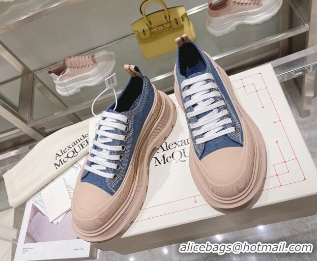Best Product Alexander McQueen Tread Slick Denim Lace Up Sneakers Blue/Nude 090980