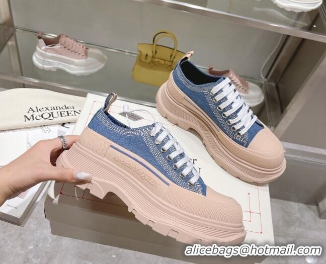 Best Product Alexander McQueen Tread Slick Denim Lace Up Sneakers Blue/Nude 090980