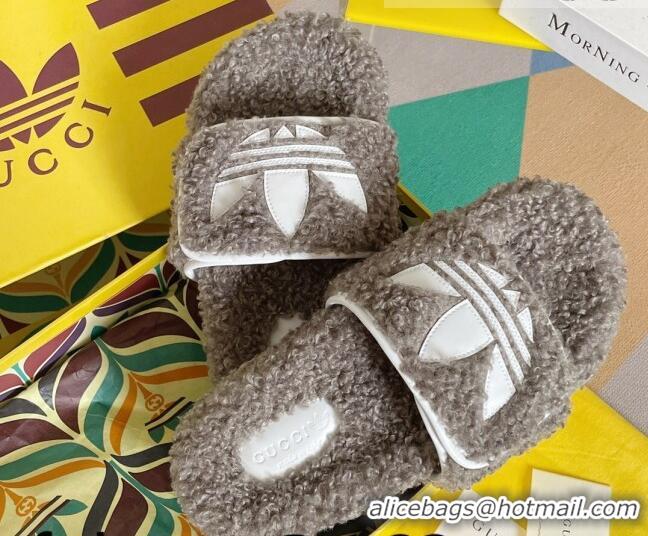 Most Popular adidas x Gucci Terry Wool Platform Sandals Grey 081309