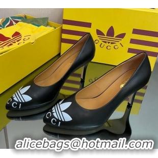 Pretty Style adidas x Gucci Leather Trefoil High Heel Pumps 8.5cm Black 082594