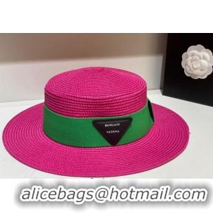Unique Grade Bottega Veneta Straw Wide Brim Hat 031123 Dark Pink 2022