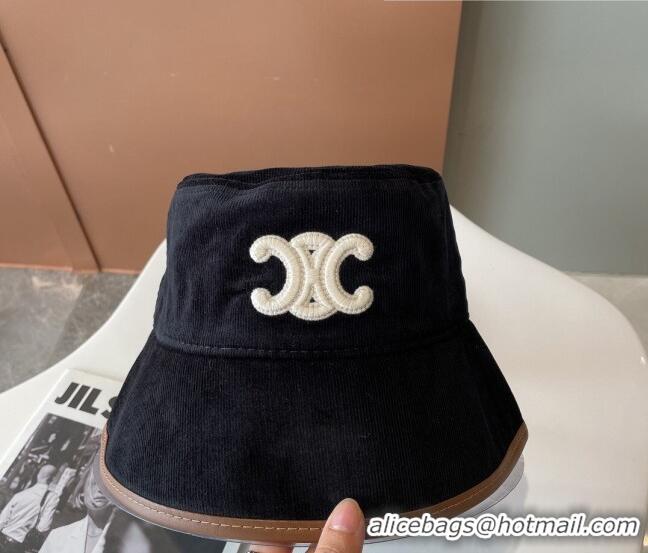 Top Quality Celine Corduroy Bucket Hat 1019113 Black 2022