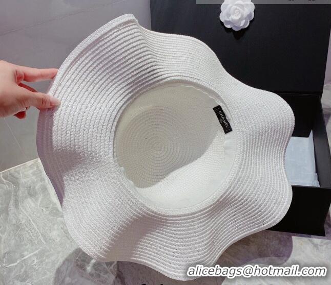 Affordable Price Chanel Straw Wide Brim Hat with Pearl and Camellia CH2419 White 2022